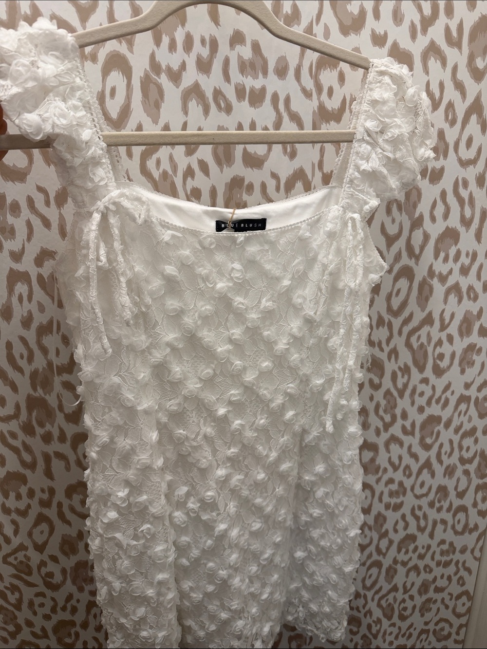Blue Blush White Textured Floral Appliqué Dress